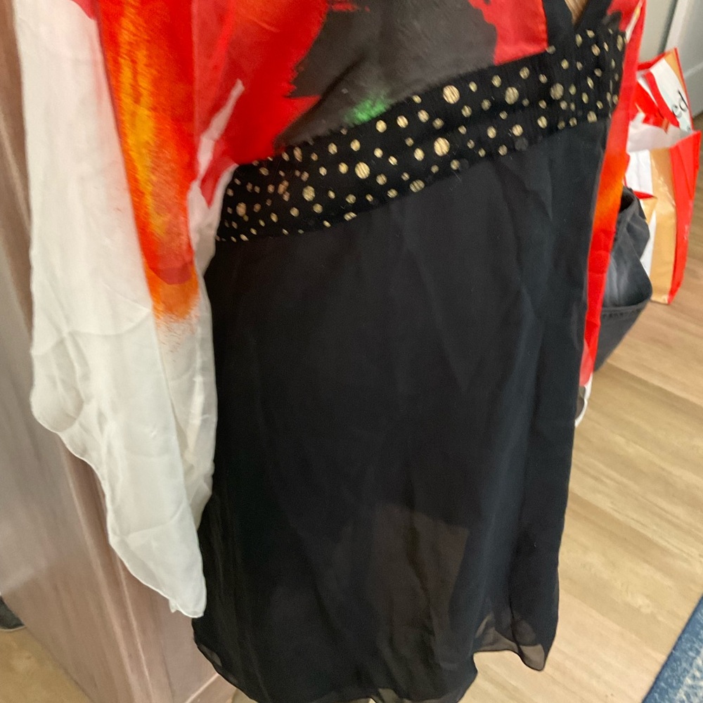Venus 100% Silk artsy black red Floral Kimono Sleeve Dress size 12 - Picture 5 of 16